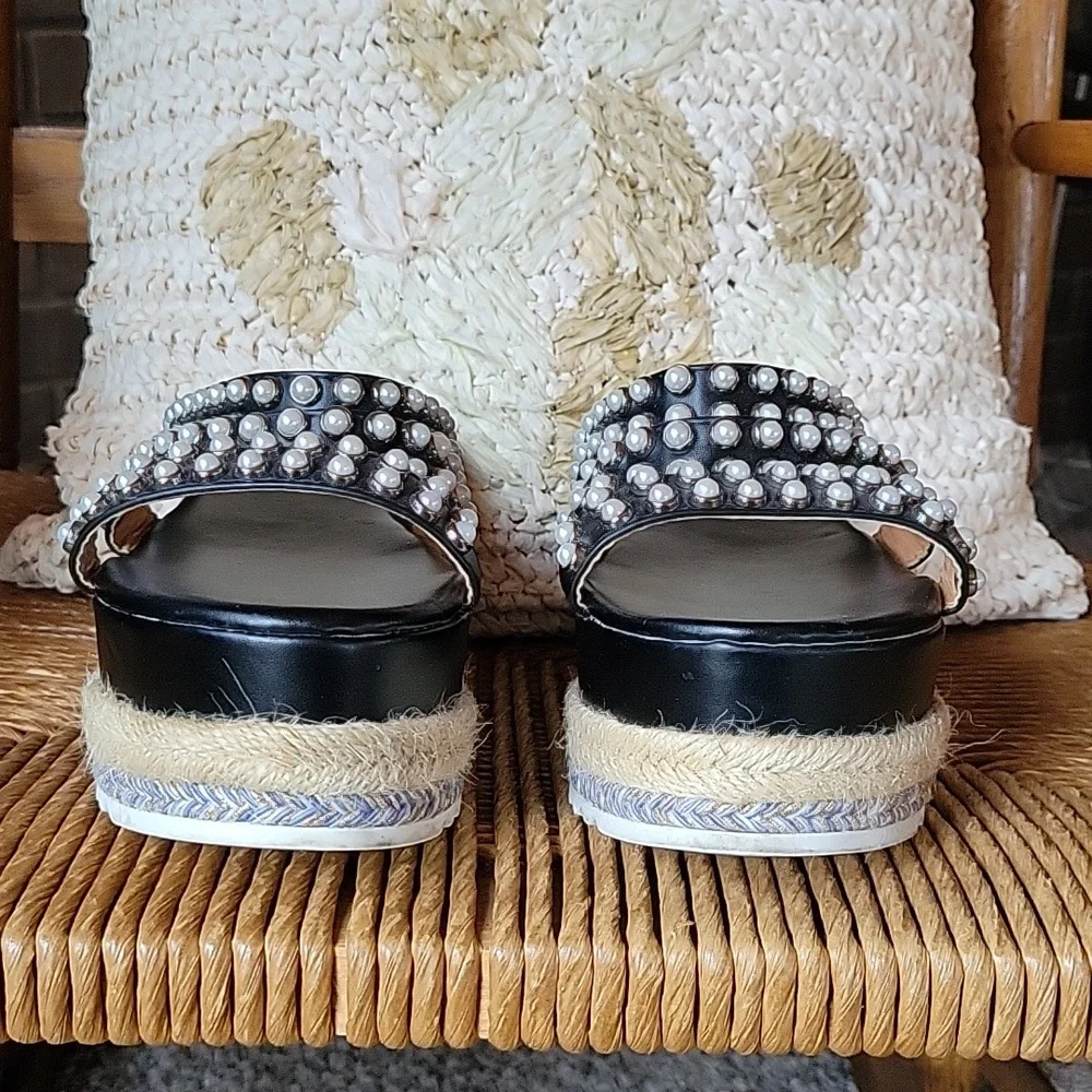 Sergio Todzi, jeweled pearl, espadrille, platform, wedge, size 40EU 9.5 US